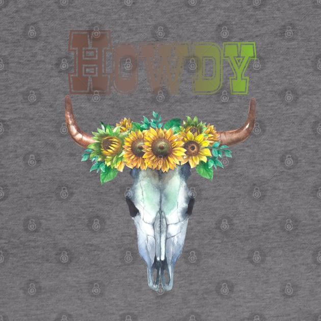 Howdy Cow Skull with Sunflowers Graphic Design by AdrianaHolmesArt